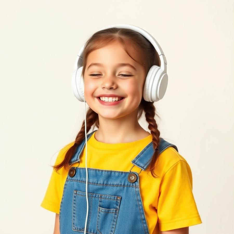 Child listening with headphones